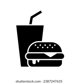 Hamburger and soft drink cup, Fast food icon sign, Silhouette flat design on white background, Vector illustration