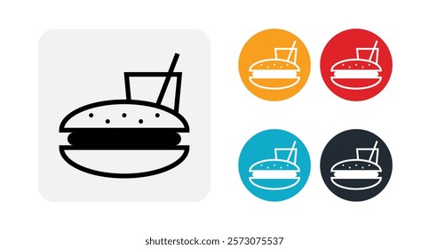 Hamburger and soft drink cup, Fast food icon illustration isolated vector sign symbol