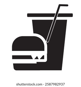 Hamburger and soft drink cup, Fast food icon, Outline flat design on white background, Vector illustration 10 EPS