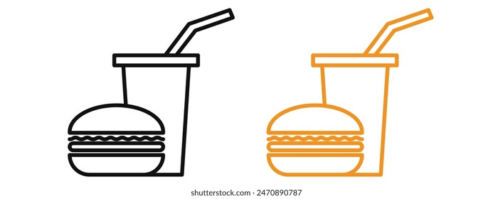 Hamburger and soft drink cup icon mark in filled style