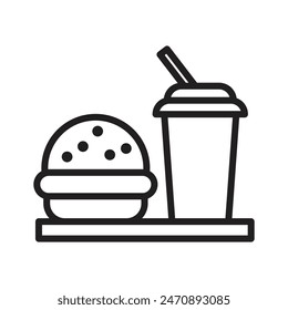 Hamburger and soft drink cup icon line art vector