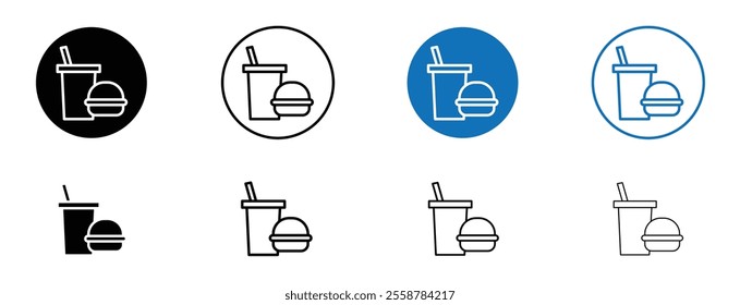 Hamburger and soft drink cup icon set in black and blue colors