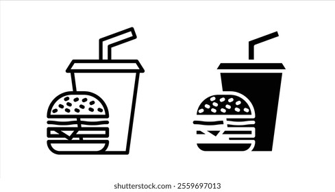 Hamburger and soft drink cup Icon collection in filled and stroke style.