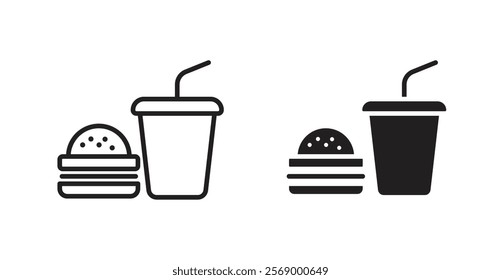 Hamburger and soft drink cup icon set vector graphics designs