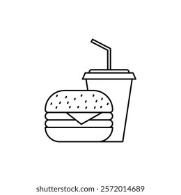 Hamburger and soft drink cup icon in liner stroke style