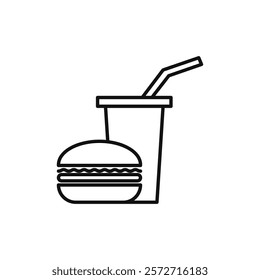 Hamburger and soft drink cup icon flat line symbol set.