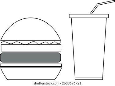 Hamburger and soft drink cup icon  .vector illustration