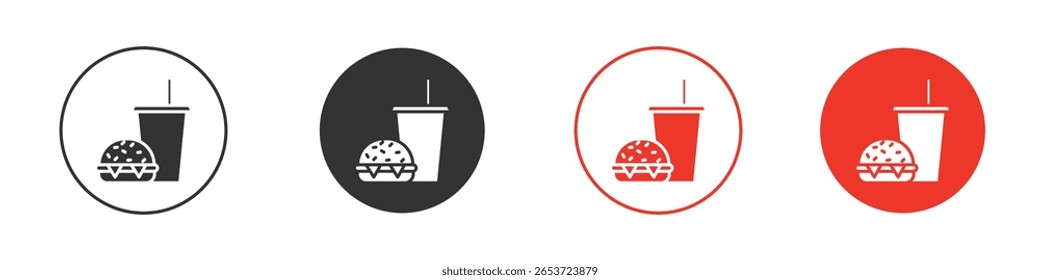 Hamburger and soft drink cup icon for logo, vector sign symbol for design