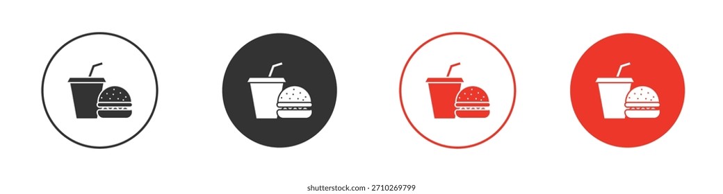 Hamburger und Softdrink-Becher-Ikone. Webvektordesign