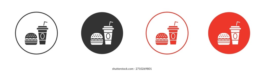 Hamburger und Softdrink-Becher-Ikone. Webvektordesign