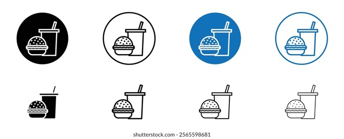 Hamburger and soft drink cup icons in black and blue colors