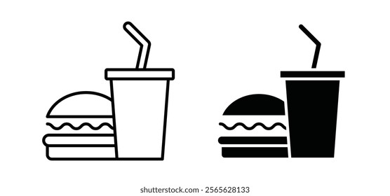 Hamburger and soft drink cup icons in black and white colors