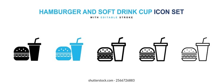 Hamburger and soft drink cup icons vector collection pack.