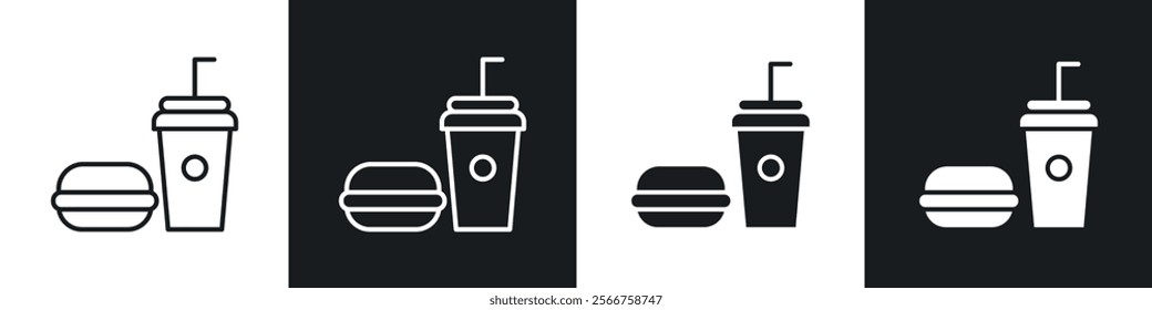 Hamburger and soft drink cup icons in Thin line black color. flat simple vector symbols illustration.