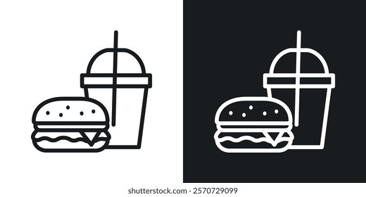 Hamburger and soft drink cup icons set vectors on white background.