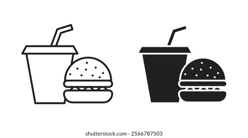 Hamburger and soft drink cup vector line icon illustration