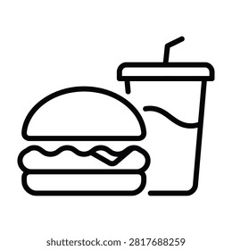 Hamburger and soft drink cup vector line illustration with hamburger fastfood takeaway junkfood illustration