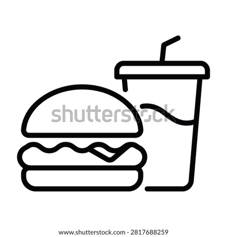 Hamburger and soft drink cup vector line illustration with hamburger fastfood takeaway junkfood illustration