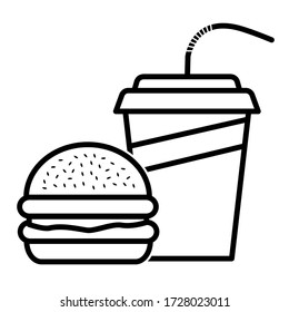 Hamburger and soft drink icon in trendy outline style design. Vector illustration isolated on white background.