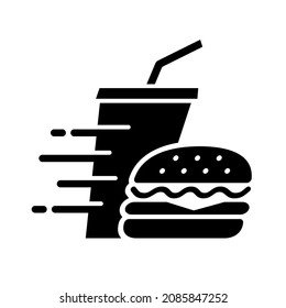 Hamburger and soft drink with speed line icon, Fast food delivery symbol, Flat design on white background, Vector illustration