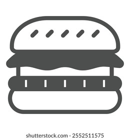 Hamburger solid icon, fast food concept. Vector graphics. Baked bun with meal sign on white background, glyph style icon for mobile or web design