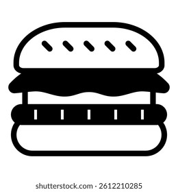 Hamburger solid icon, fast food concept. Vector graphics. Baked bun with meal sign on white background, style mobile or design
