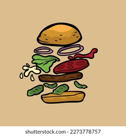 hamburger spreading with bun and patty 