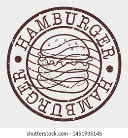 Hamburger Stamp. Fast Food Silhouette Seal. Round Design. Vector Icon. Design Retro Insignia.