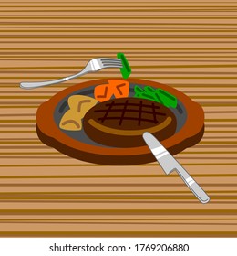 hamburger steak with fork and knife