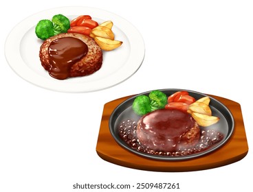 Hamburger Steak Garnish Plate Iron Plate