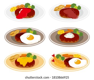 Hamburger steak vector illustration set . 