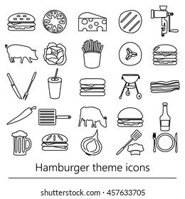 hamburger theme modern simple outline icons set eps10