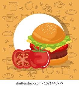 hamburger and tomatoes fast food