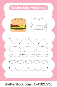 Hamburguesa - Seguimiento de líneas de escritura y hoja de trabajo de práctica de dibujo para niños
