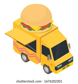 Hamburger truck icon. Isometric of hamburger truck vector icon for web design isolated on white background