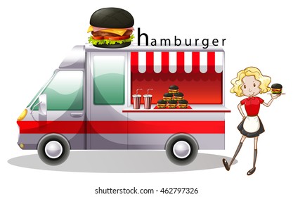 Hamburger truck and waitress illustration