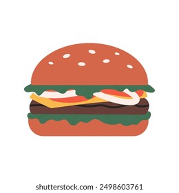Hamburger. Unhealthy food concept. Flat vector illustration isolated on white background.