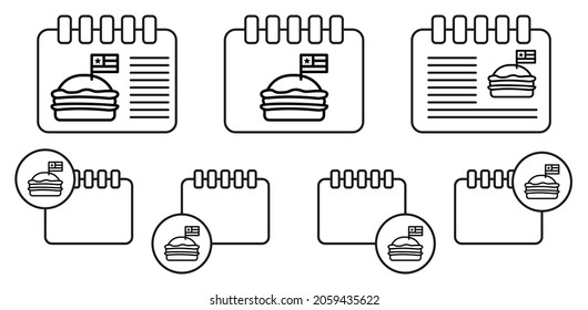 Hamburger, usa vector icon in calender set illustration for ui and ux, website or mobile application
