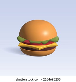 hamburger vector 3d icon. cheeseburger 3d illustration.
