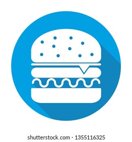 Hamburger vector blue icon in modern flat style isolated. Hamburger can support is good for your web design.