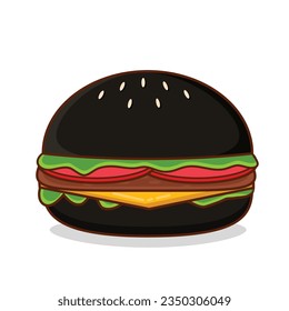 Vector Hamburgués. Caricatura de Hamburger. Burger. Burger de queso  