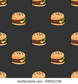 Hamburger vector cartoon illustration seamless pattern