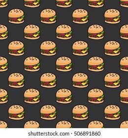 Hamburger vector cartoon illustration seamless pattern