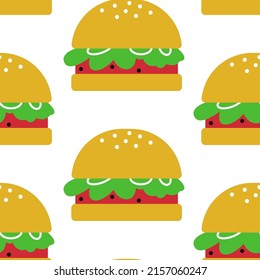 Hamburger vector cartoon seamless pattern background for wallpaper, wrapping, packing, and backdrop.