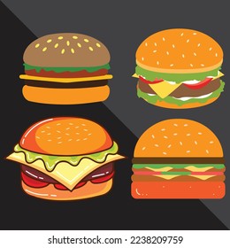 Hamburger vector design with snack, sandwich, bur, tomato, bread and bun