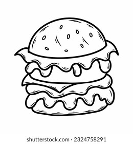 Hamburger. Vector doodle illustration. Street food.