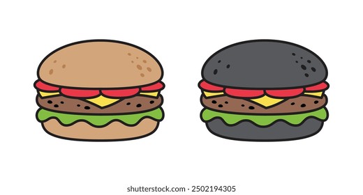 hamburger vector fast food icon charcoal logo cartoon character illustration symbol clip art isolated