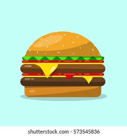 Hamburger. Vector Flat Design Food Icon.