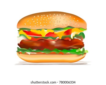 Hamburger vector graphic. Symbolic fast food icon. Classic Burger (Cheeseburger)