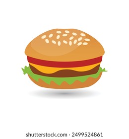 Hamburger vector icon, Cheeseburger flat color icon for food apps and web